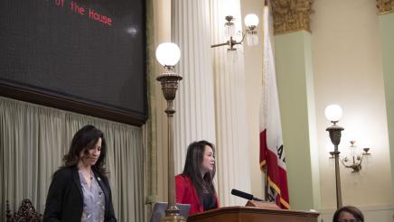 Assemblymember Nguyen on Dais of the Assembly Floor