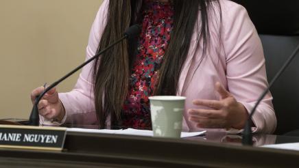 Assemblymember Nguyen sits on the Dais for the API Mental Health Hearing